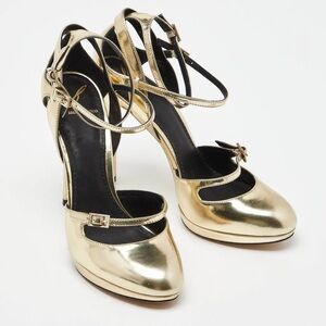Vintage Brain Atwood Gold Leather Strappy Platform Heels, Box Included